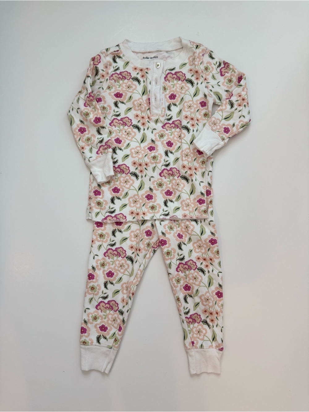 Roller Rabbit Floral Pajama Set in Pink, Cream & Green